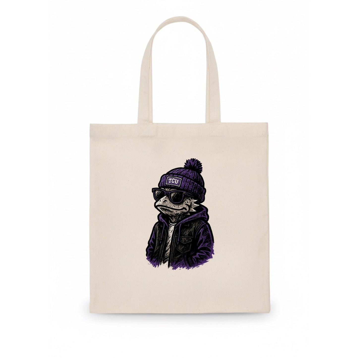 Fort Worth Frog wearing TCU beanie with horned patch - Tote Bag - white