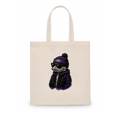 Fort Worth Frog wearing TCU beanie with horned patch - Tote Bag - white