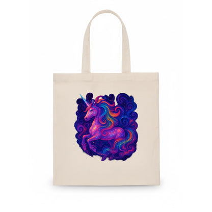 Magical unicorn with flowing rainbow gradient mane, iridescent horn with spiral light - Tote Bag - white