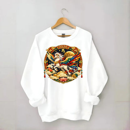 CELESTIAL HORSE | Heavenly horse among clouds and stars | Wings of flowing - Crewneck Sweatshirt - white