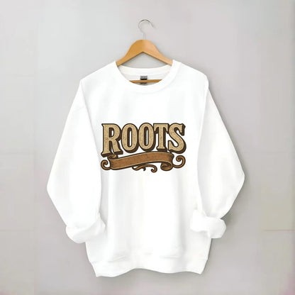 Bold typography design - "ROOTS" - where you come from, heritage - Crewneck Sweatshirt - white