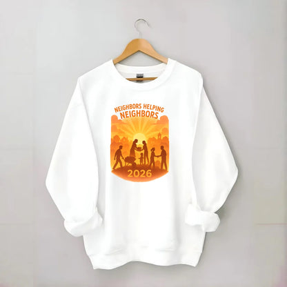 Local communities thriving with shared resources - "Neighbors Helping - Crewneck Sweatshirt - white