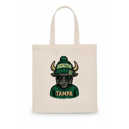 Tampa Bull wearing South Florida beanie with USF patch - Tote Bag - white