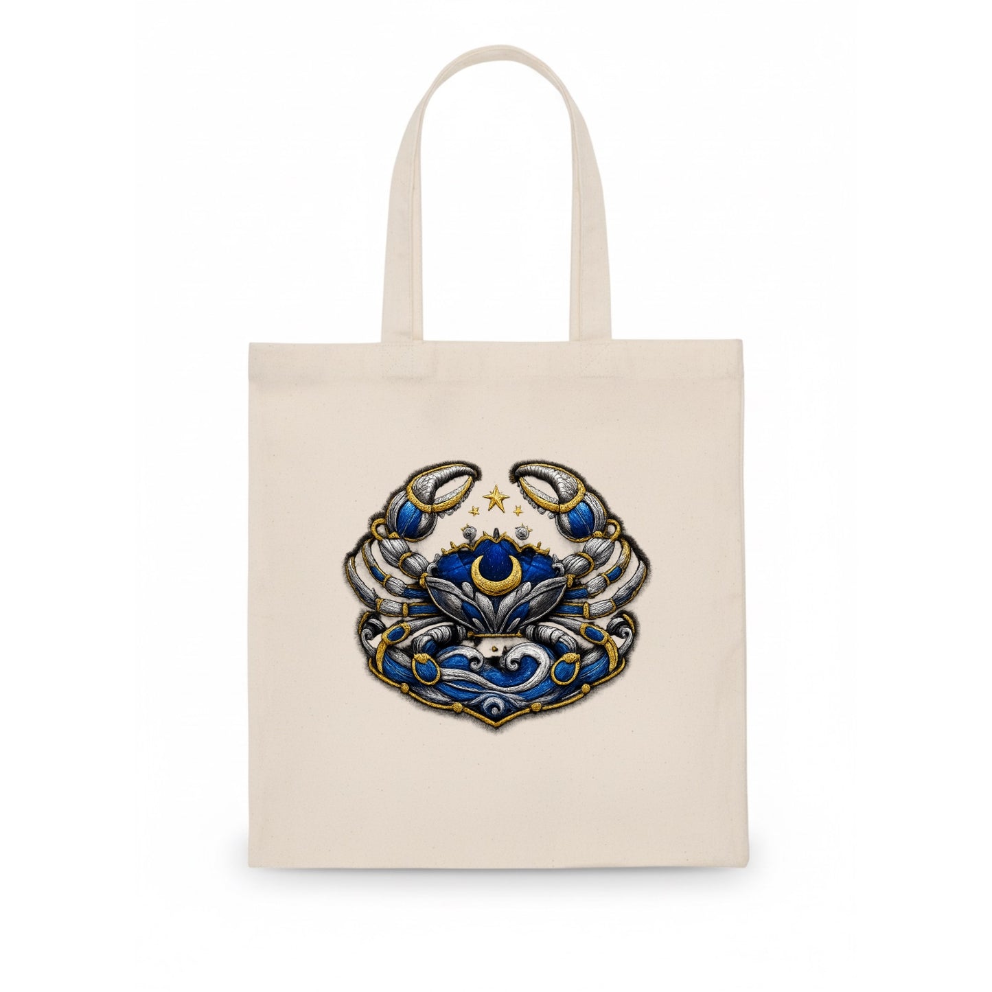 CANCER CRAB - protective crab in silver and blue , water sign - Tote Bag - white
