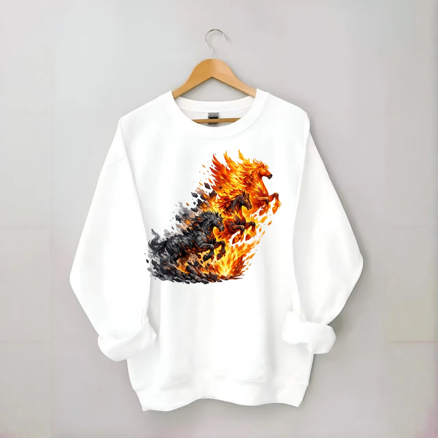 INFERNO STALLION | Horse made entirely of living flames | Blazing mane and - Crewneck Sweatshirt - white