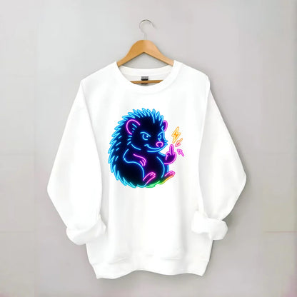 tiny hedgehog curled up slightly, one little paw raised flipping the bird - Crewneck Sweatshirt - white