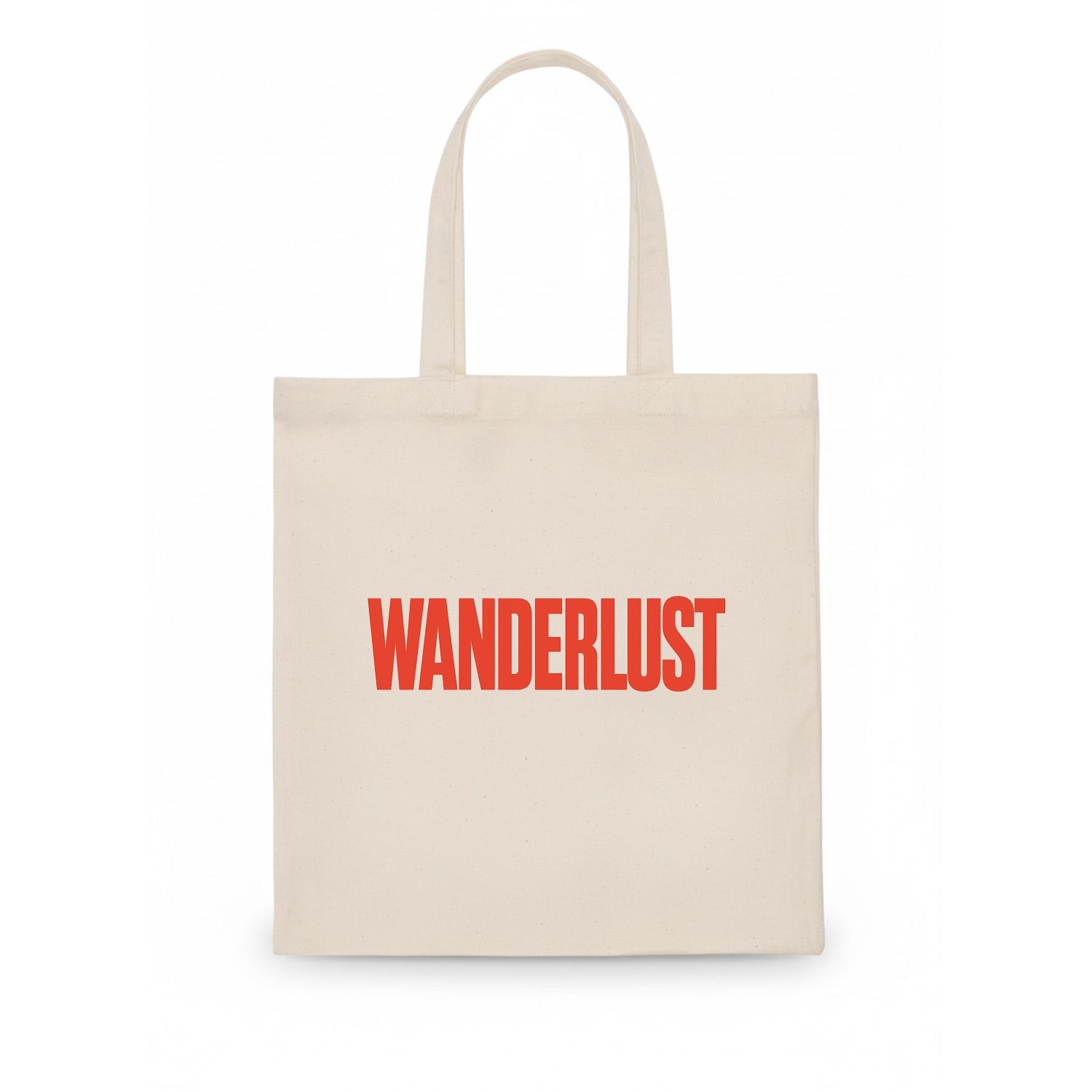 Bold typography design - "WANDERLUST" - desire to travel, explore the world - Tote Bag - white