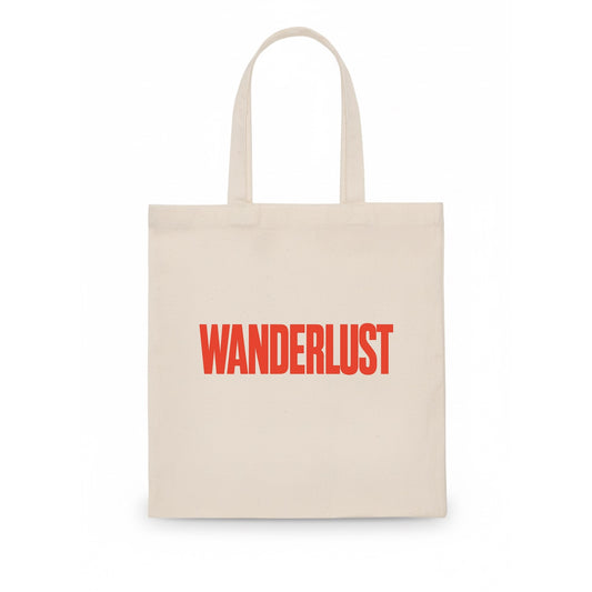 Bold typography design - "WANDERLUST" - desire to travel, explore the world - Tote Bag - white
