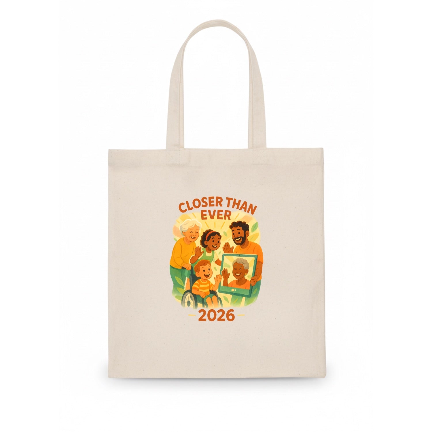 Technology bringing distant families together - "Closer Than Ever" - connection - Tote Bag - white