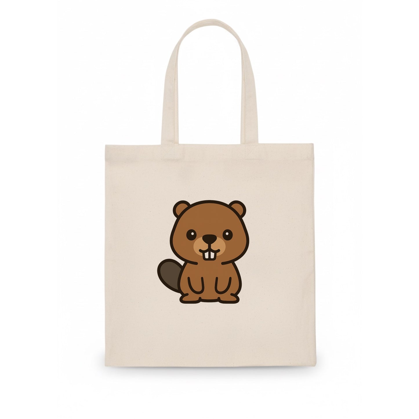 Baby Beaver - brown fur, paddle tail, buck teeth, friendly eyes, front-facing, - Tote Bag - white