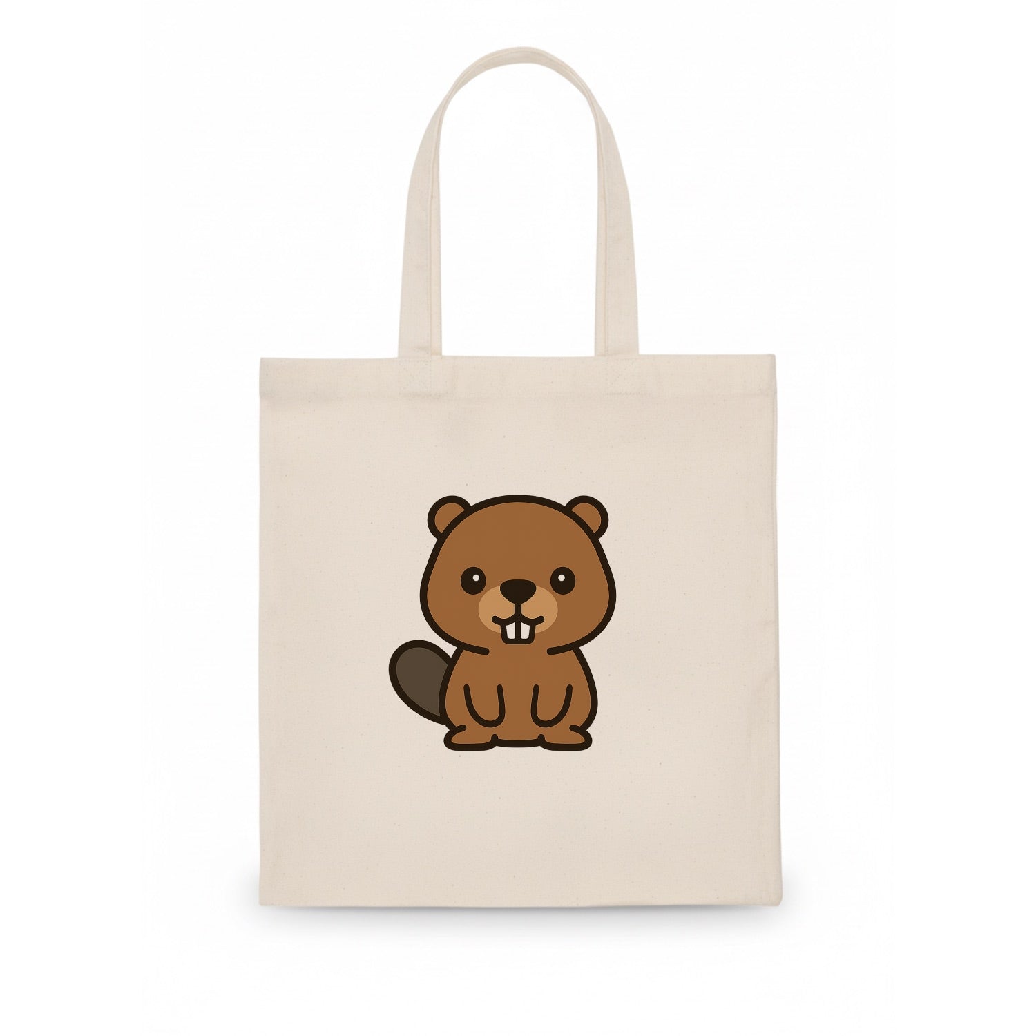 Baby Beaver - brown fur, paddle tail, buck teeth, friendly eyes, front-facing, - Tote Bag - white