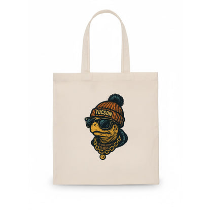 Tucson Desert Tortoise wearing Tucson beanie with pom pom and wayfarer sunglasses - Tote Bag - white