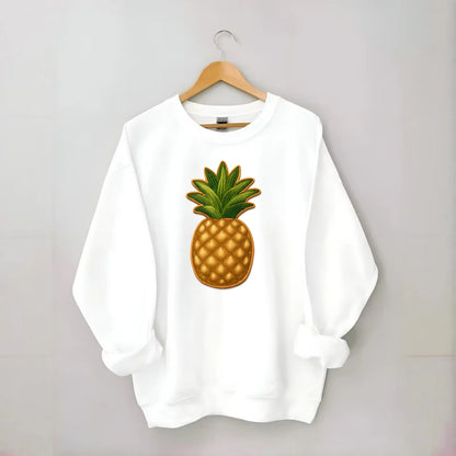 PINEAPPLE CROWN - tropical fruit in yellow and green , hospitality - Crewneck Sweatshirt - white