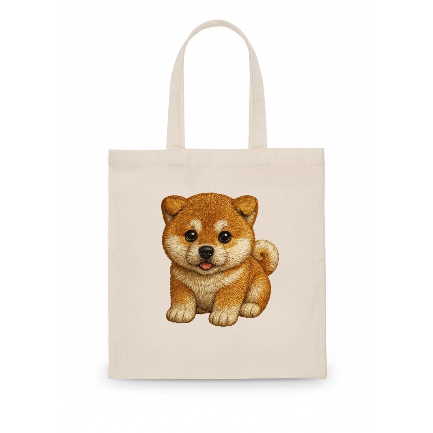 Baby Akita Puppy - fluffy bear-like, curled tail, dignified eyes, front-facing, Japanese - Tote Bag - white