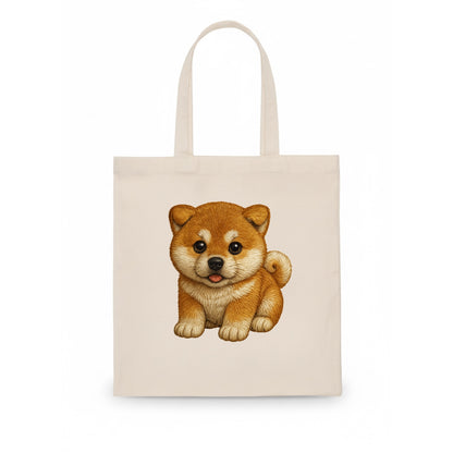 Baby Akita Puppy - fluffy bear-like, curled tail, dignified eyes, front-facing, Japanese - Tote Bag - white