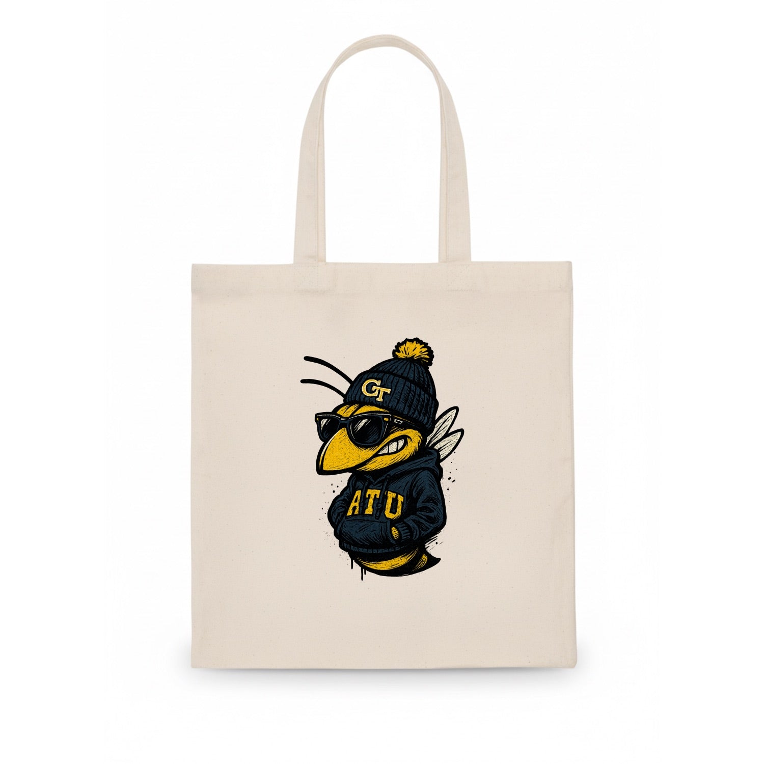 Atlanta Yellow Jacket wearing Georgia Tech beanie with GT patch - Tote Bag - white