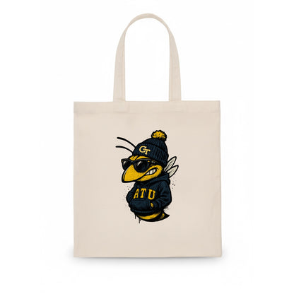 Atlanta Yellow Jacket wearing Georgia Tech beanie with GT patch - Tote Bag - white