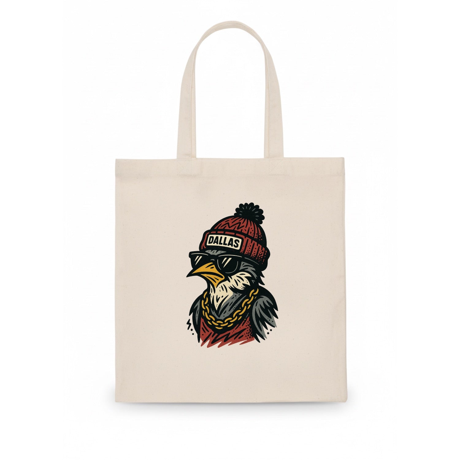 Dallas Mockingbird wearing Dallas beanie with pom pom and wayfarer sunglasses - Tote Bag - white
