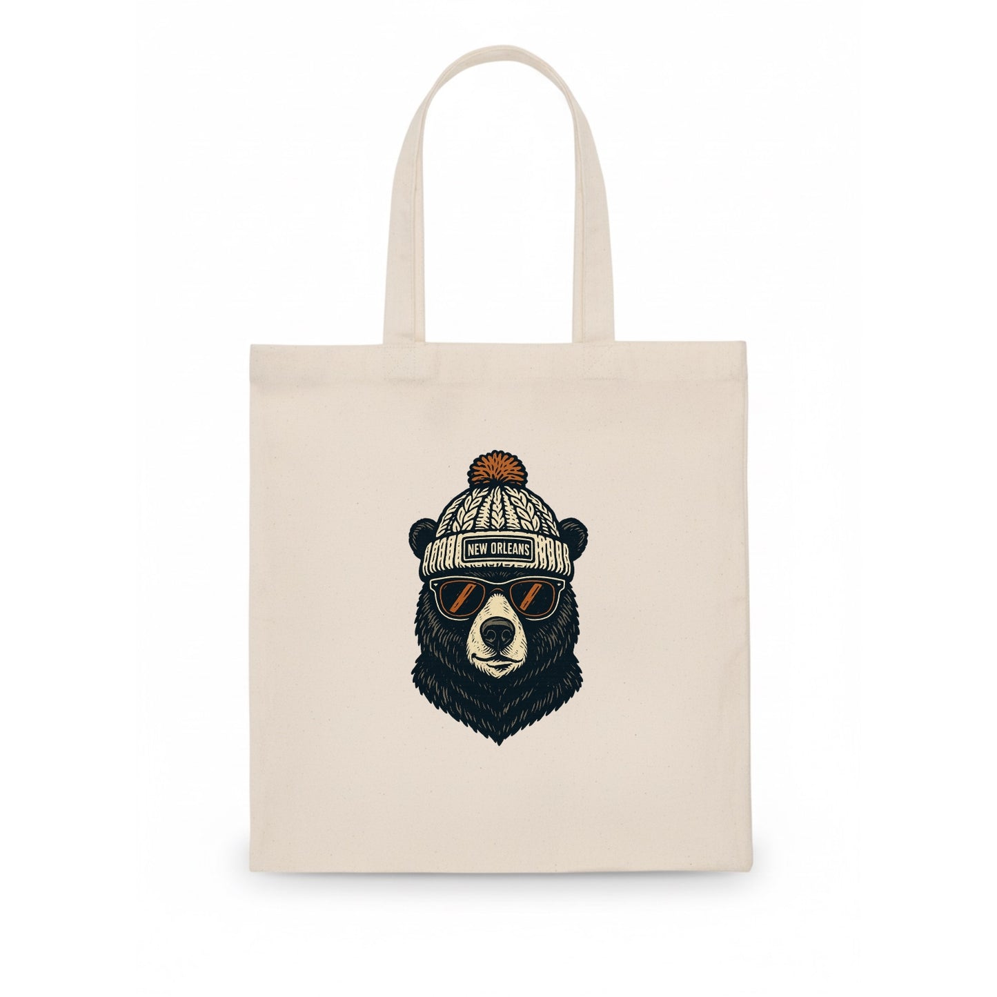 Louisiana Black Bear wearing New Orleans beanie with pom pom and wayfarer sunglasses - Tote Bag - white