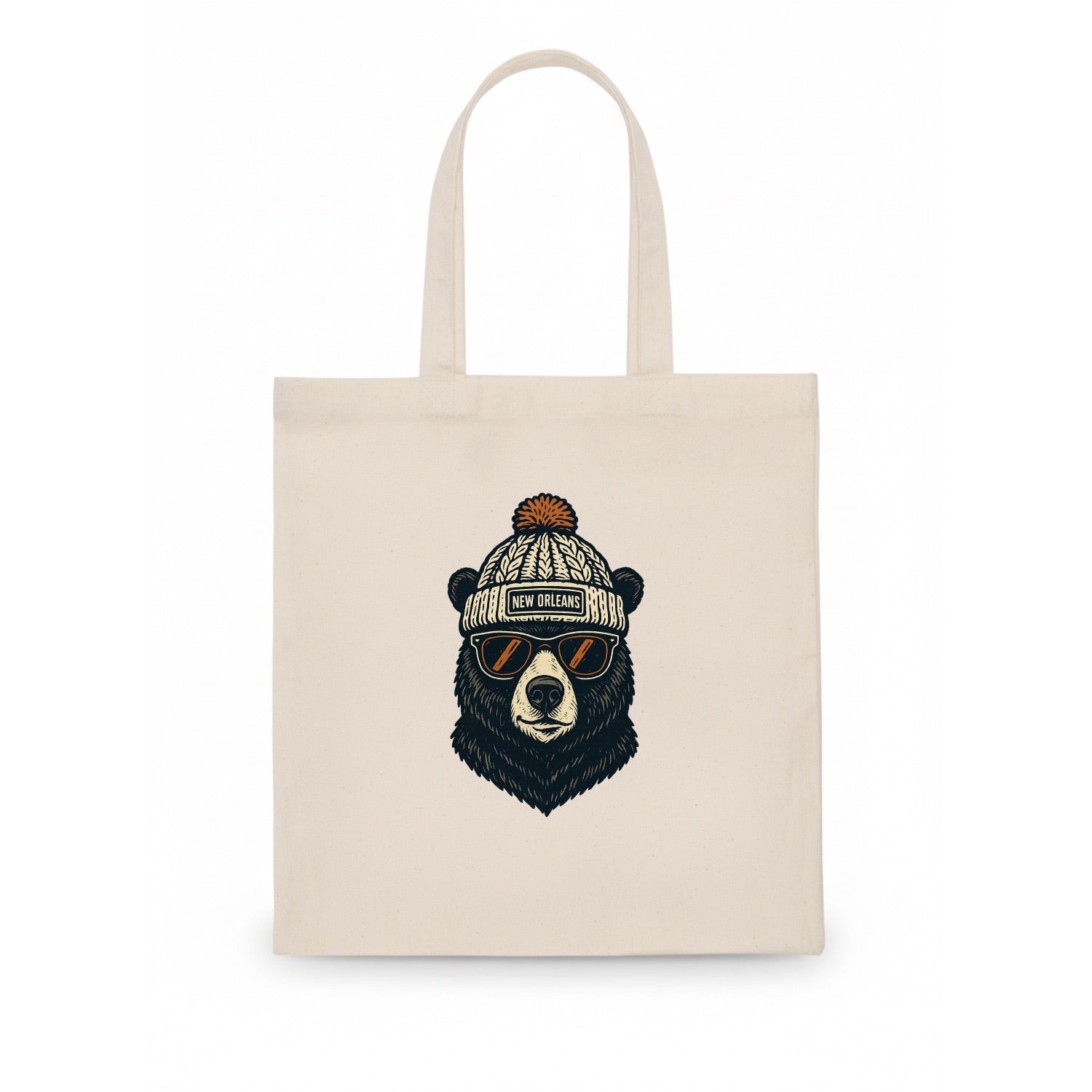 Louisiana Black Bear wearing New Orleans beanie with pom pom and wayfarer sunglasses - Tote Bag - white