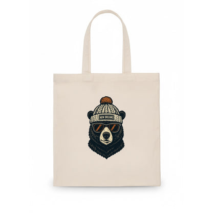 Louisiana Black Bear wearing New Orleans beanie with pom pom and wayfarer sunglasses - Tote Bag - white