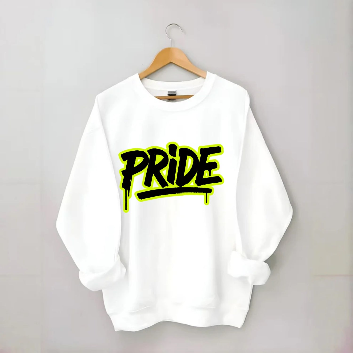 Bold typography design - "PRIDE" - dignified satisfaction, honor - Crewneck Sweatshirt - white