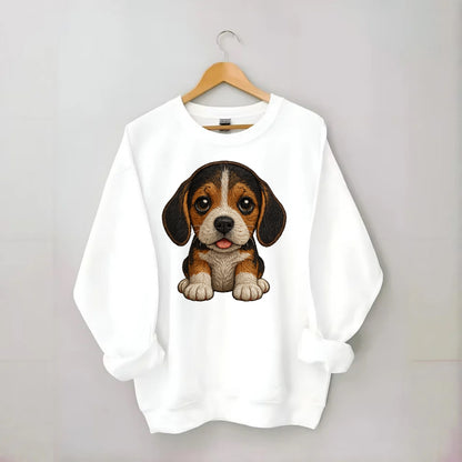 Baby Beagle Puppy - tricolor coat, long droopy ears, big pleading eyes, - Crewneck Sweatshirt - white