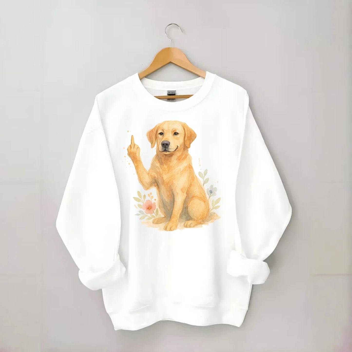 Labrador Retriever yellow sitting pretty, friendly face, strong paw up with - Crewneck Sweatshirt - white