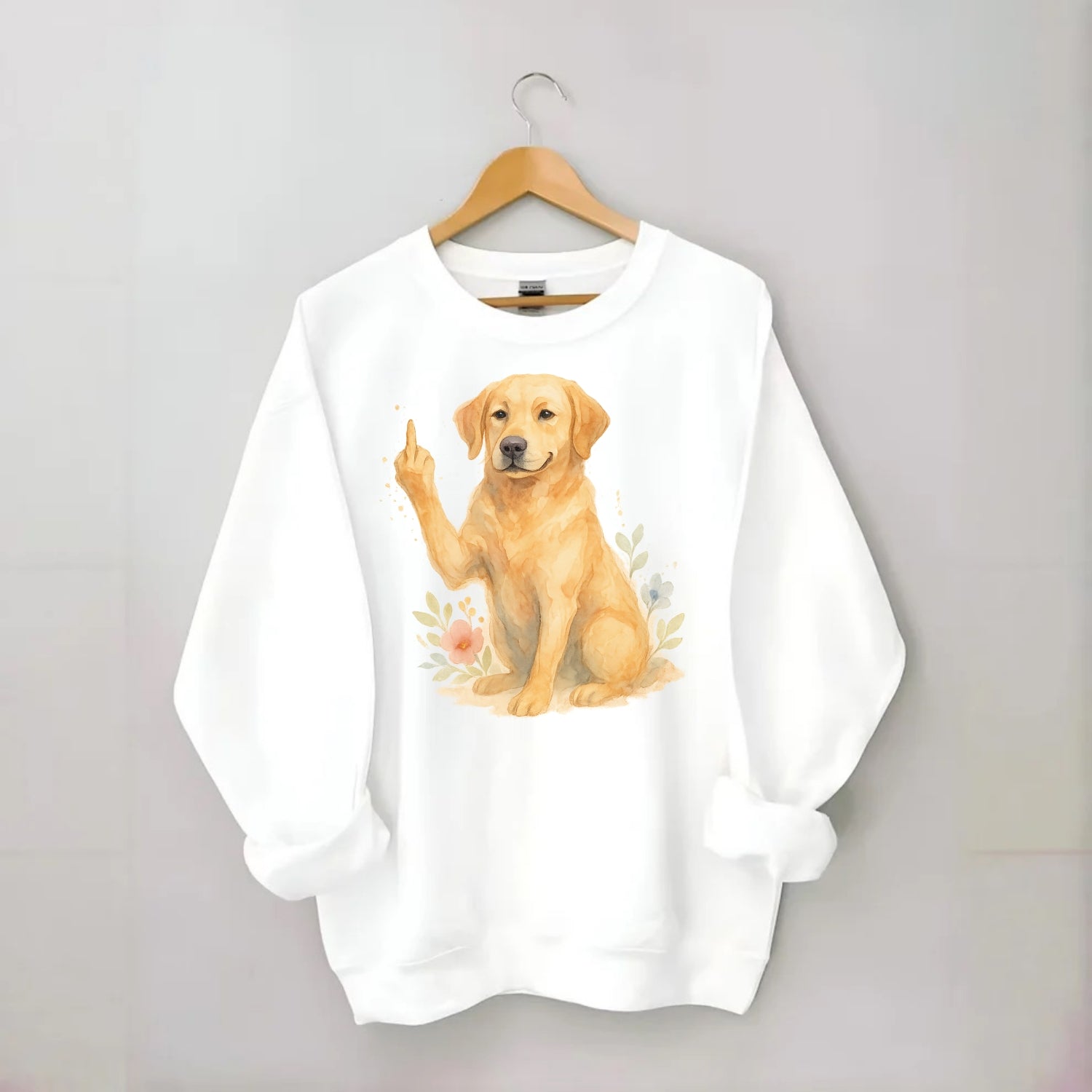 Labrador Retriever yellow sitting pretty, friendly face, strong paw up with - Crewneck Sweatshirt - white