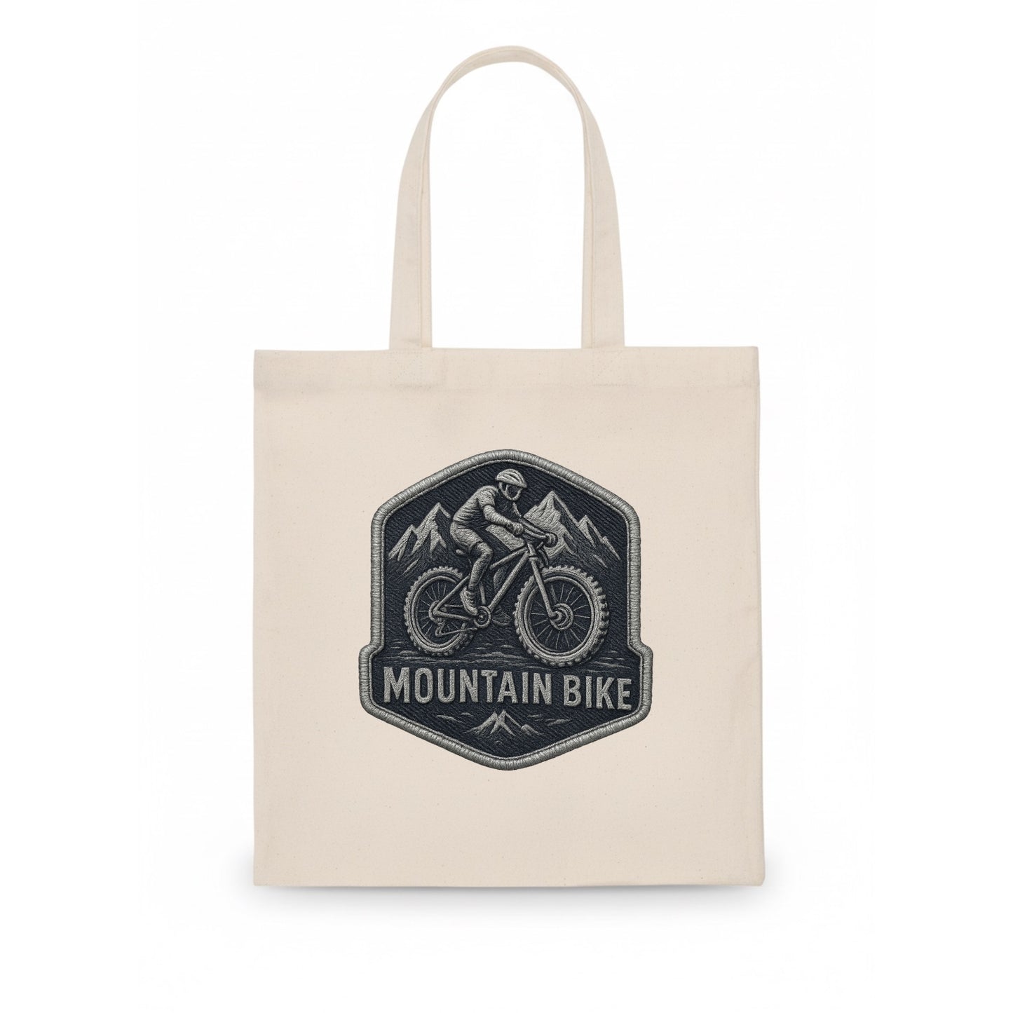 Mountain bike with rugged tires - cyclist badge - Tote Bag - white