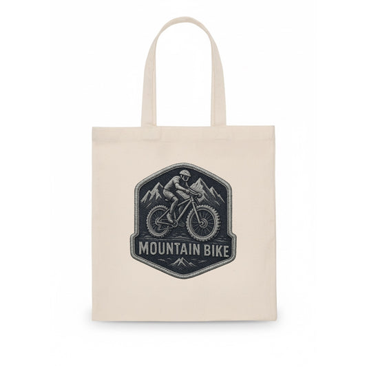 Mountain bike with rugged tires - cyclist badge - Tote Bag - white