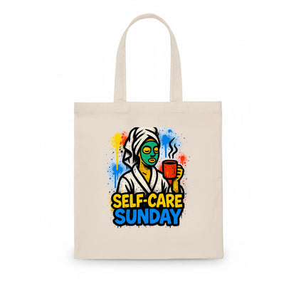 Person in bathrobe with face mask and tea - self-care Sunday ritual, wellness aesthetic - Tote Bag - white