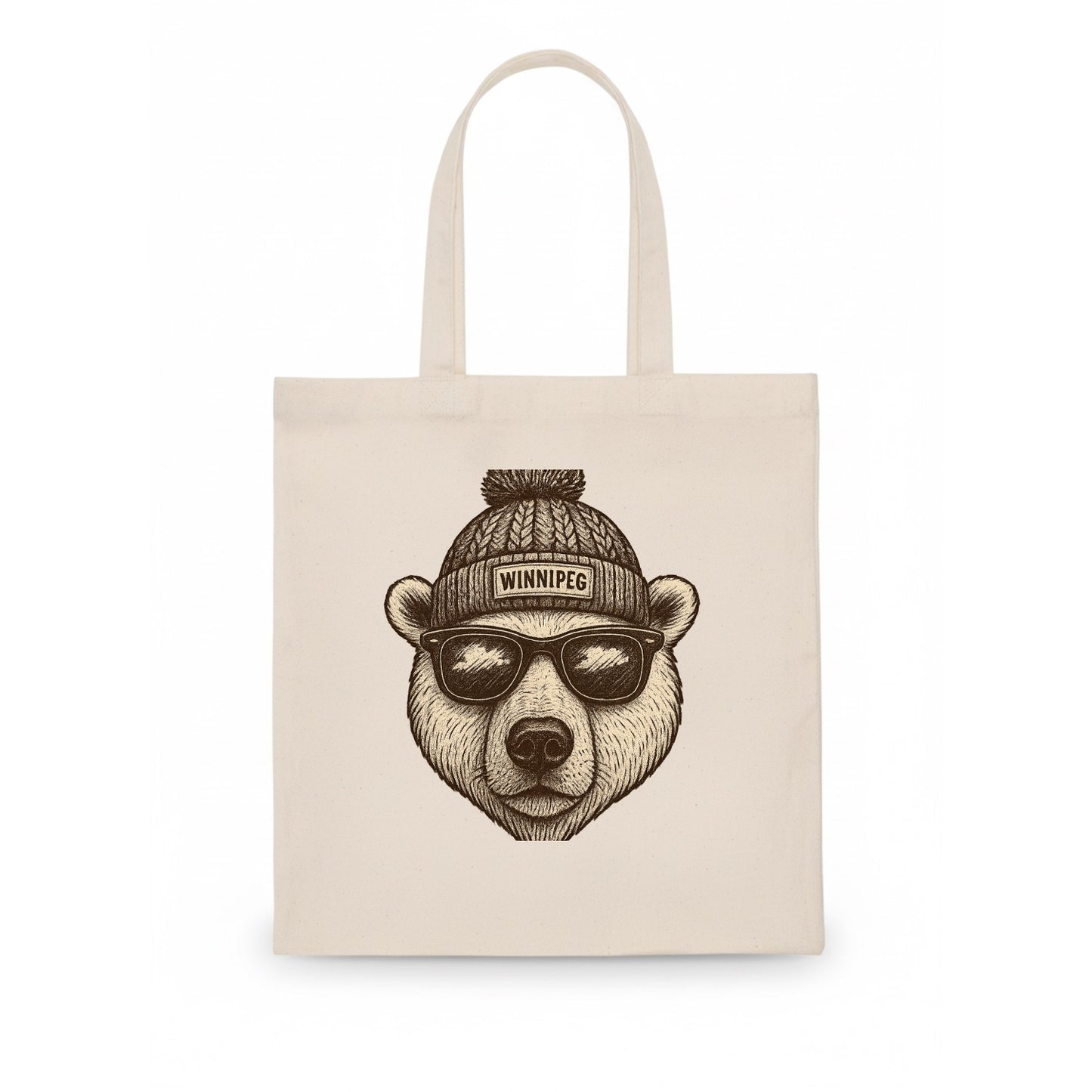 Winnipeg Polar Bear wearing Winnipeg beanie with pom pom and wayfarer sunglasses - Tote Bag - white