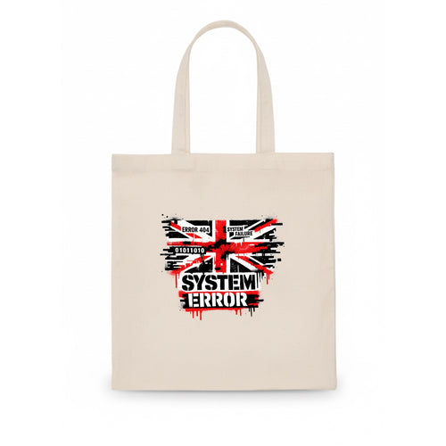 SYSTEM ERROR | Glitch Union Jack pattern | Digital corruption effect | Error code - Tote Bag