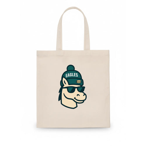 Philadelphia Horse wearing Eagles beanie with cheesesteak patch and wayfarer sunglasses - Tote Bag