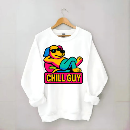 Super relaxed dog character lounging unbothered - "Chill Guy" meme energy, - Crewneck Sweatshirt - white