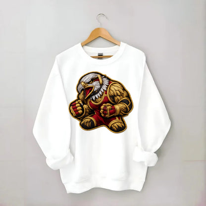 Embroidered patch design - WRESTLING EAGLE - fierce eagle with wrestling - Crewneck Sweatshirt - white