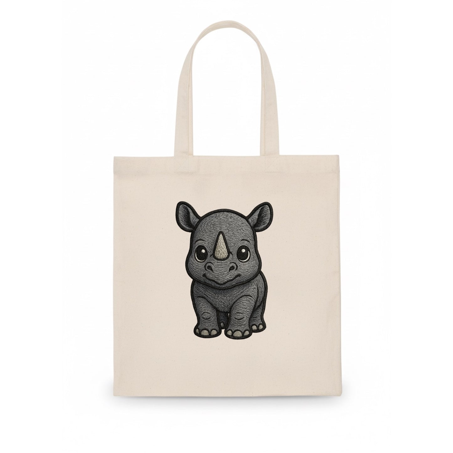 Baby Rhino - gray armor skin, tiny horn nub, round eyes, front-facing, tank baby - Tote Bag - white