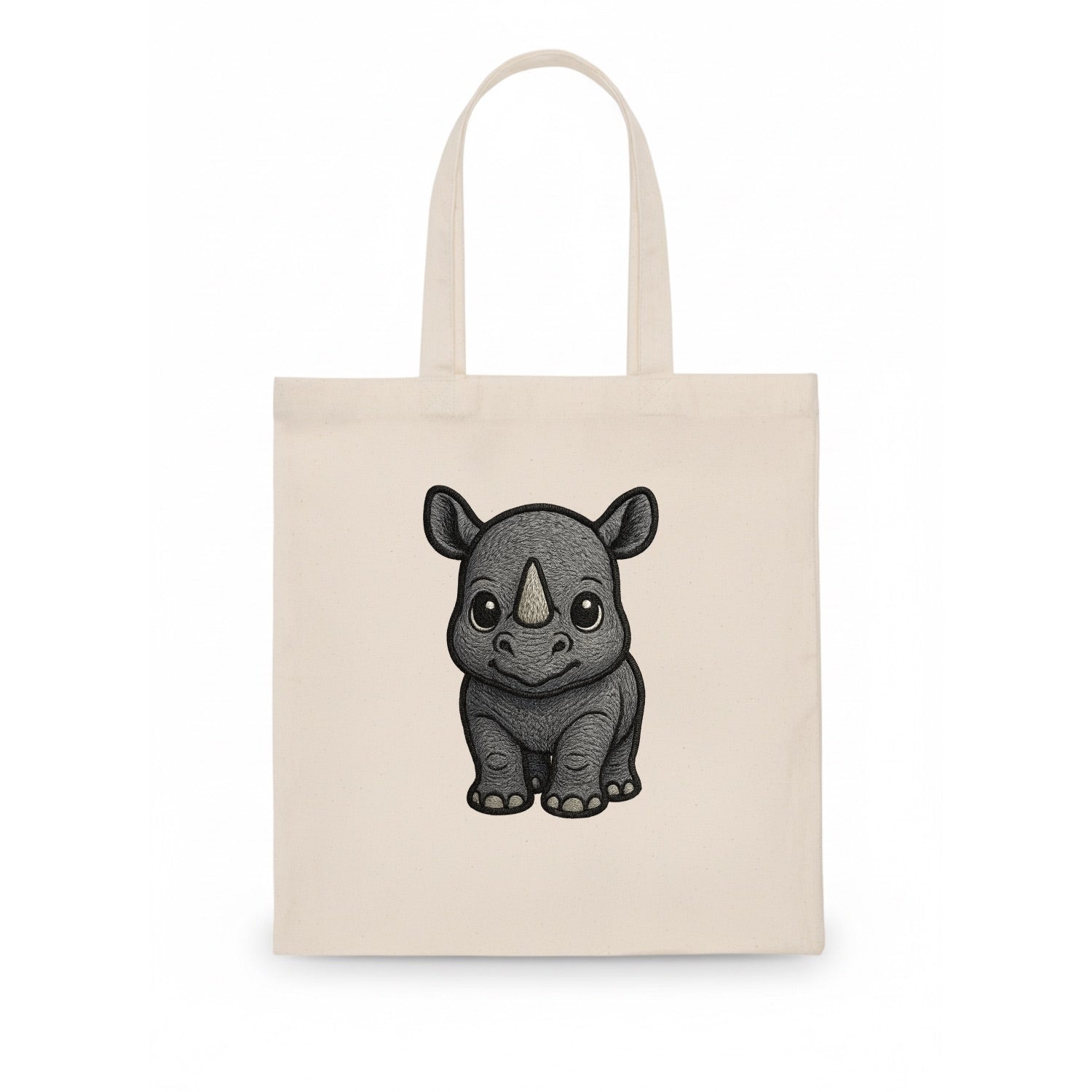 Baby Rhino - gray armor skin, tiny horn nub, round eyes, front-facing, tank baby - Tote Bag - white