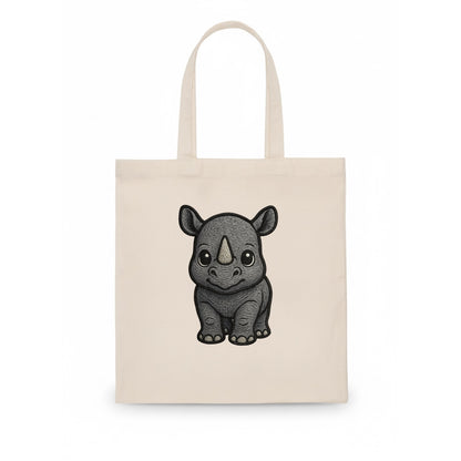Baby Rhino - gray armor skin, tiny horn nub, round eyes, front-facing, tank baby - Tote Bag - white