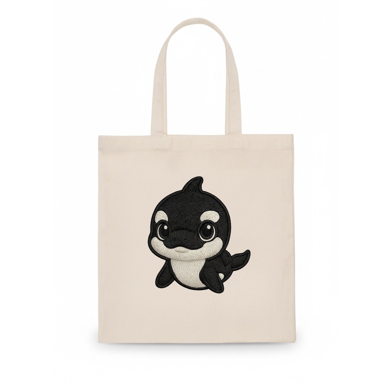 Baby Orca - black and white pattern, white eye patch, front-facing, curious and adorable - Tote Bag - white