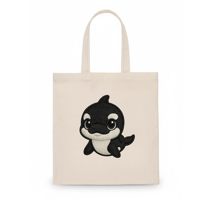 Baby Orca - black and white pattern, white eye patch, front-facing, curious and adorable - Tote Bag - white