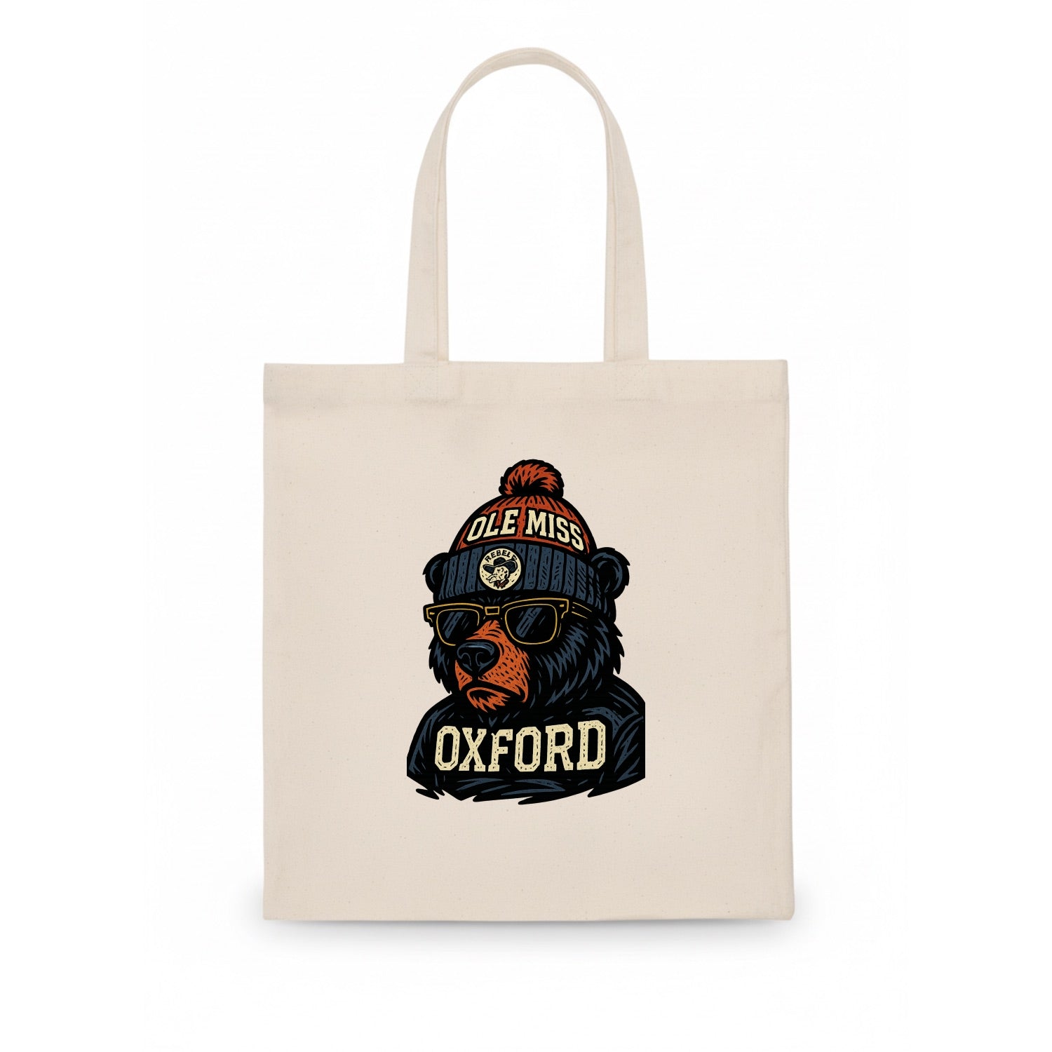 Oxford Black Bear wearing Ole Miss beanie with rebel patch - Tote Bag - white