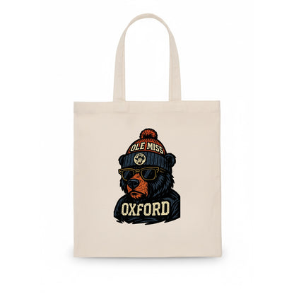 Oxford Black Bear wearing Ole Miss beanie with rebel patch - Tote Bag - white