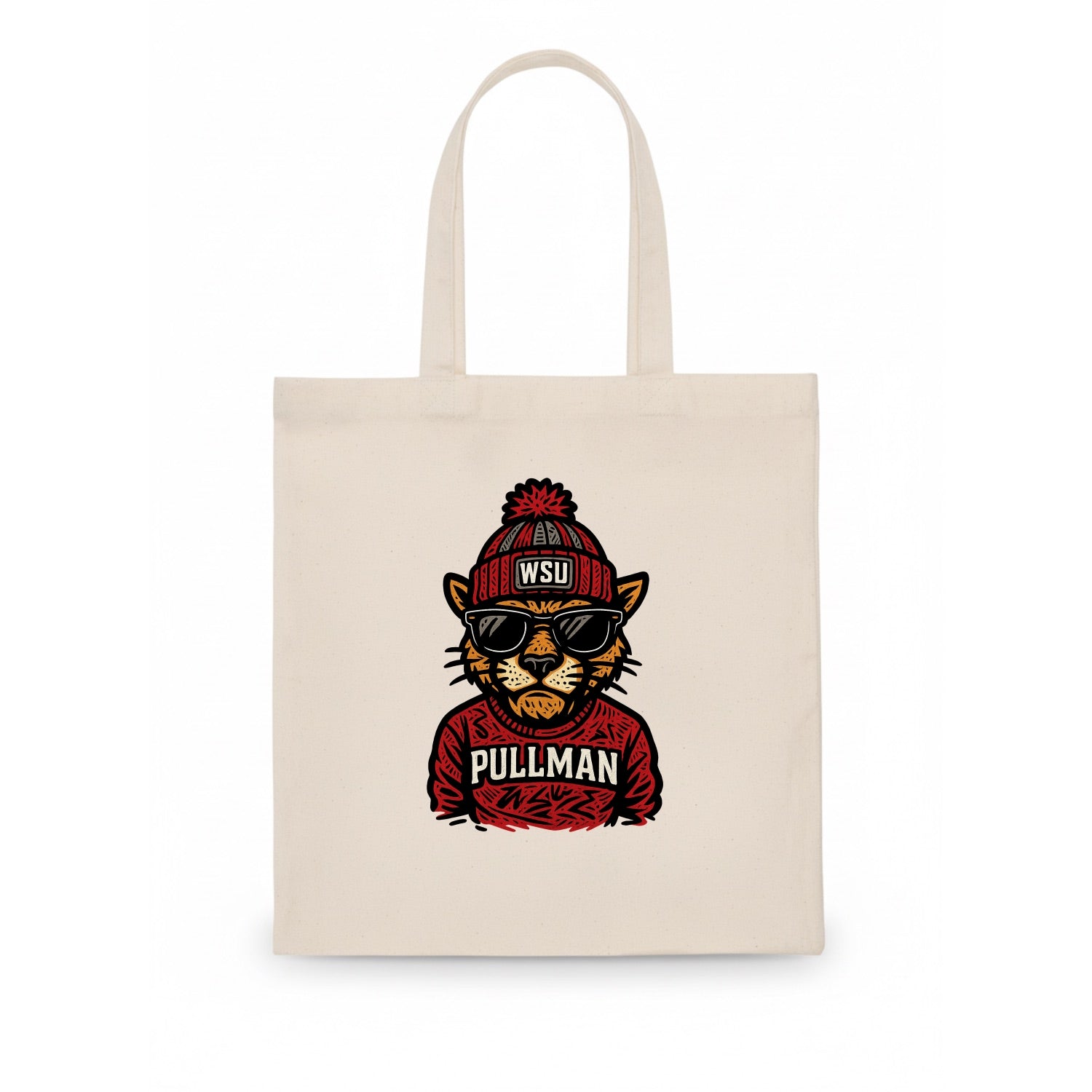 Pullman Cougar wearing Washington State beanie with WSU patch - Tote Bag - white
