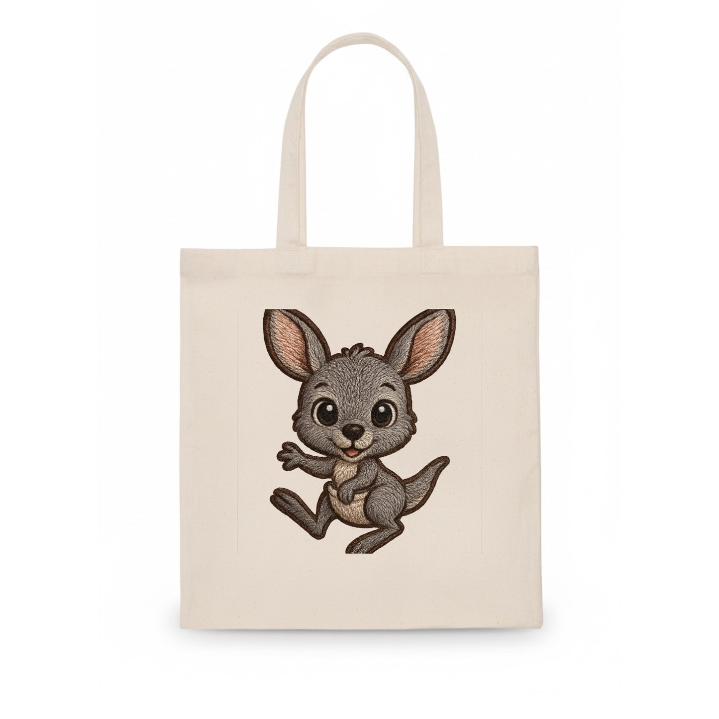 Baby Kangaroo Joey - gray fur, large ears, in pouch peek, bright eyes, front-facing, - Tote Bag - white