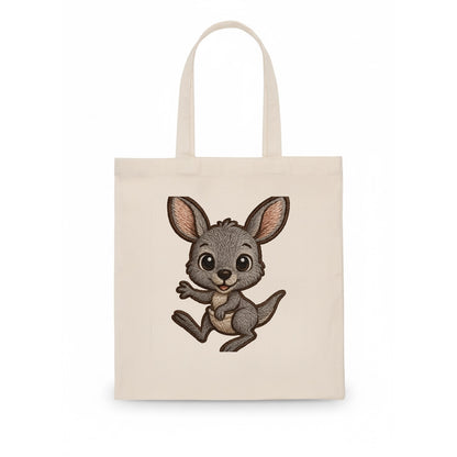 Baby Kangaroo Joey - gray fur, large ears, in pouch peek, bright eyes, front-facing, - Tote Bag - white