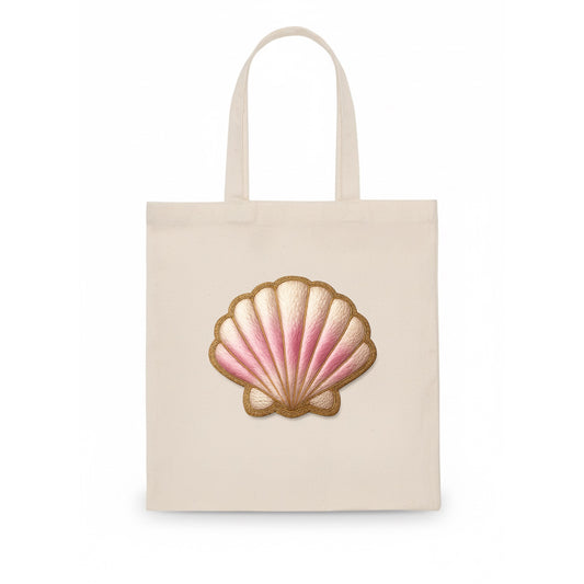 SEASHELL SCALLOP - scallop shell in cream and pink , beach - Tote Bag - white