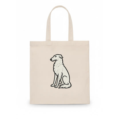 Borzoi - White embroidered sitting pose - Tote Bag - white