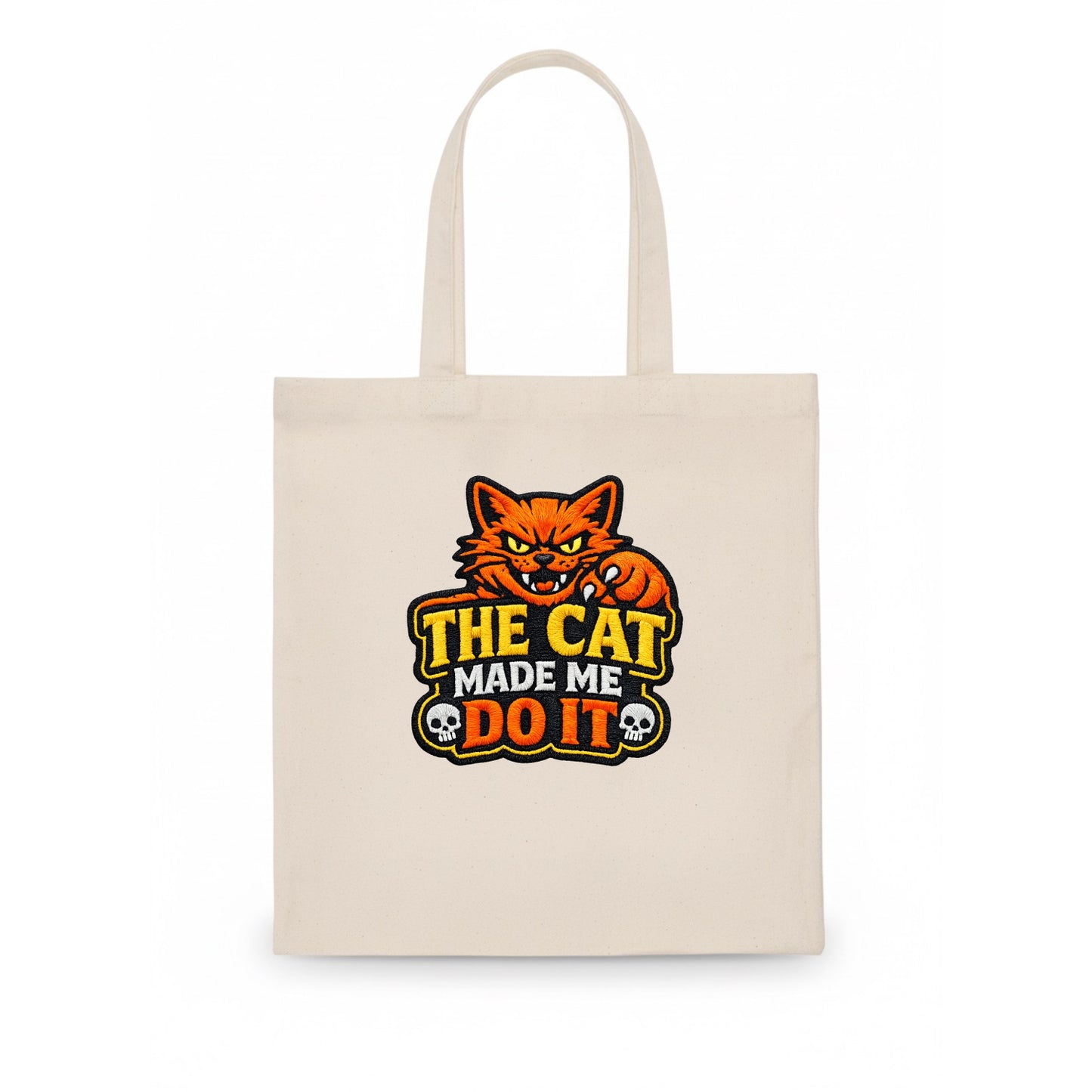 THE CAT MADE ME DO IT - mischievous cat in orange , blame the cat - Tote Bag - white